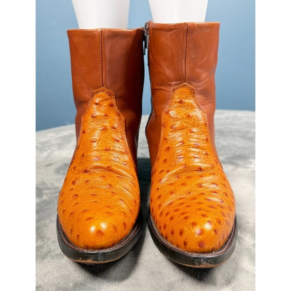 Durango Boots Womens 8.5 Brown Ostrich Print Leather Western Ankle